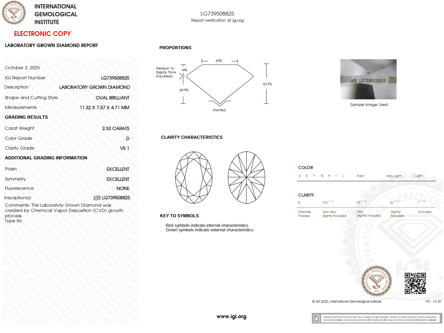 2.53 Carat D-VS1 Oval Lab Grown Diamond - IGI (#122639)