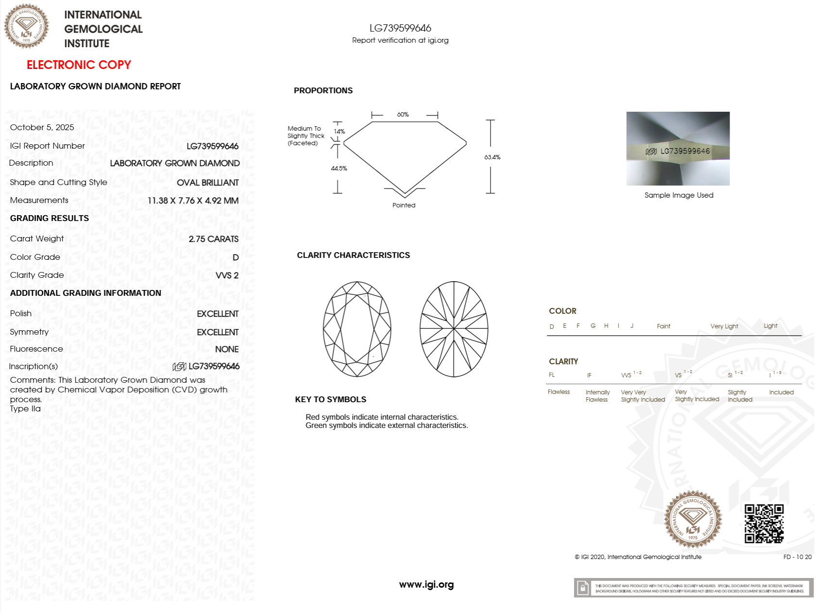 2.75 Carat D-VVS2 Oval Lab Grown Diamond - IGI (#122644)