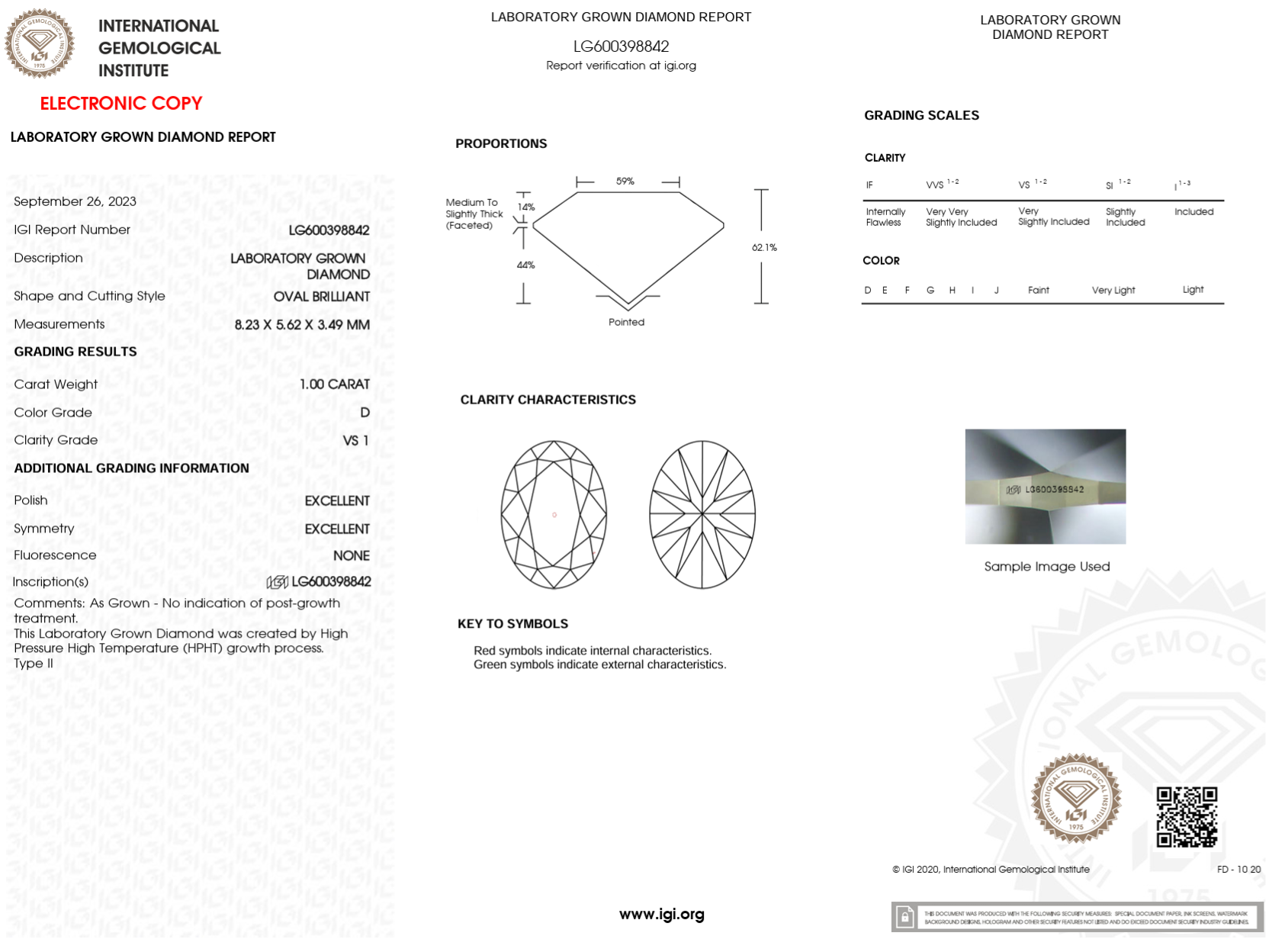 1.00 Carat D-VS1 Oval Lab Grown Diamond - IGI (#122664)