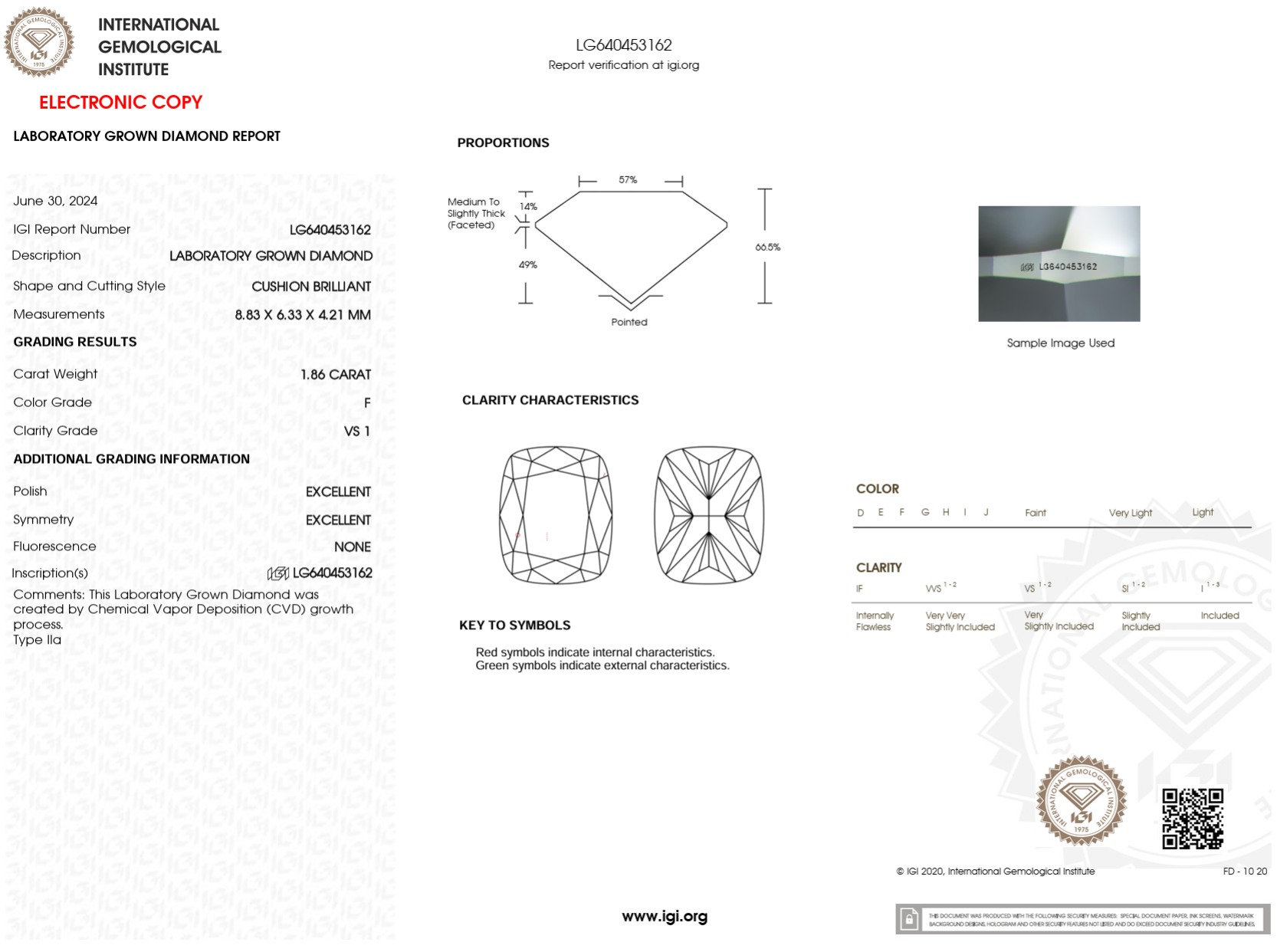 1.86 Carat F-VS1 Elongated Cushion Lab Grown Diamond - IGI (#122806)