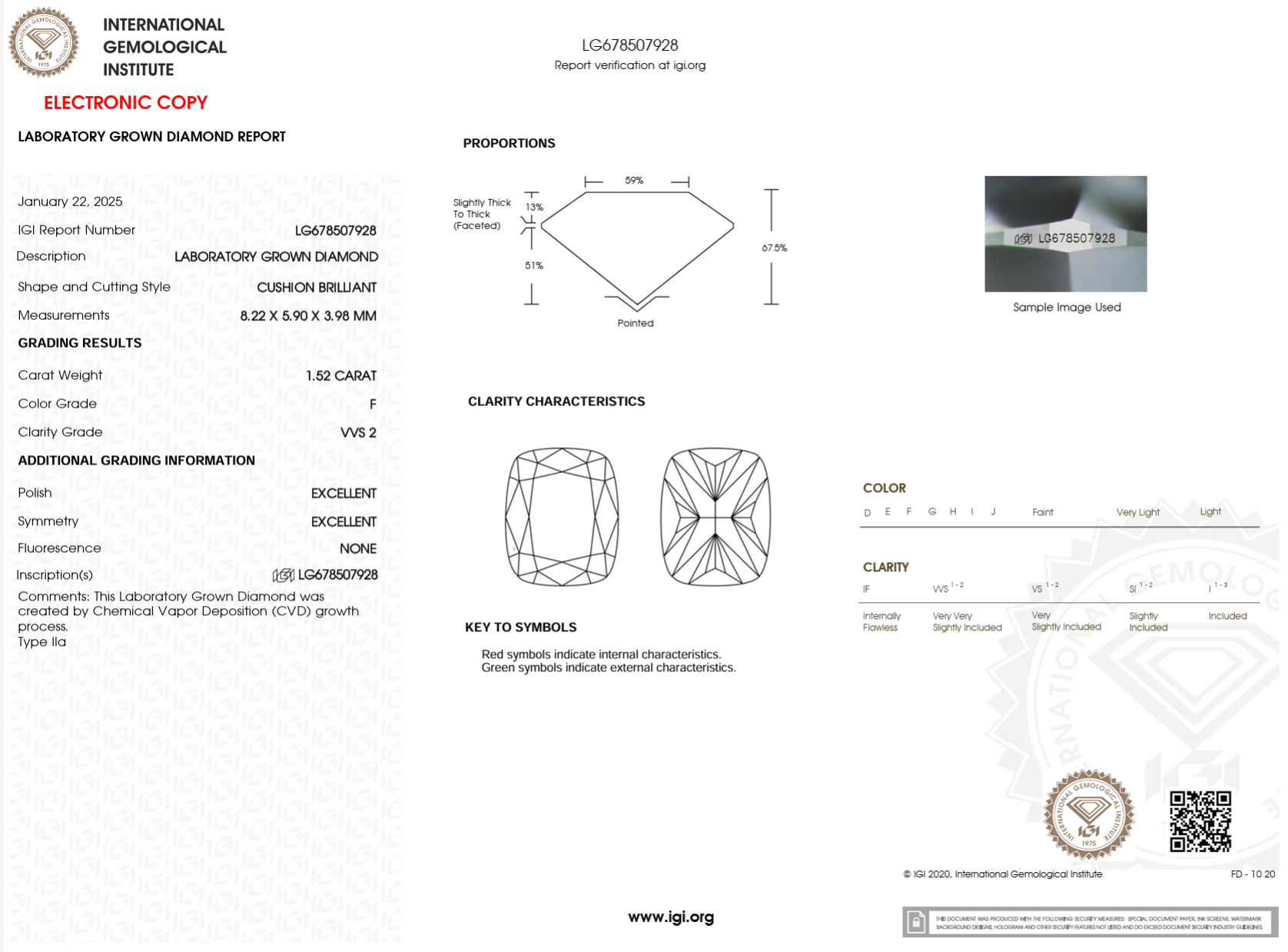 1.52 Carat F-VVS2 Elongated Cushion Lab Grown Diamond - IGI (#122808)