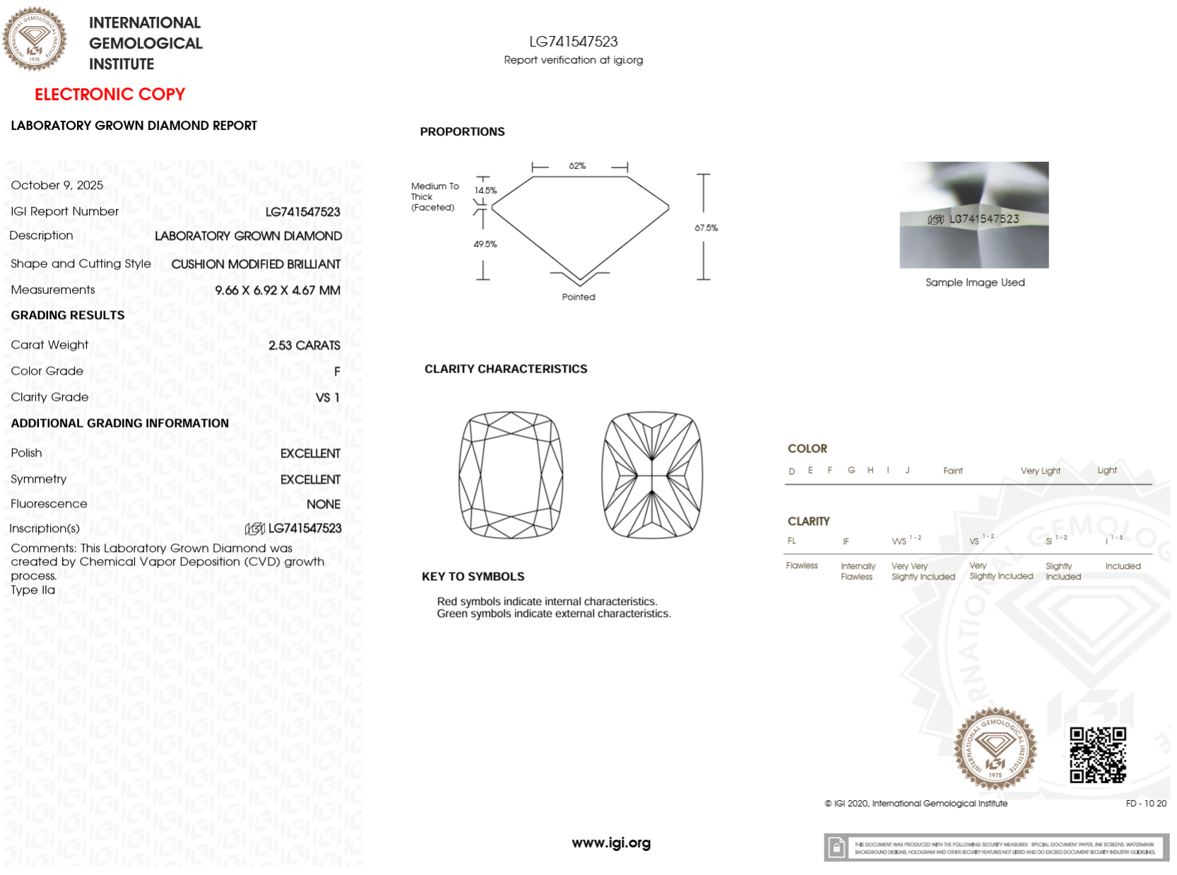 2.53 Carat F-VS1 Elongated Cushion Lab Grown Diamond - IGI (#122819)