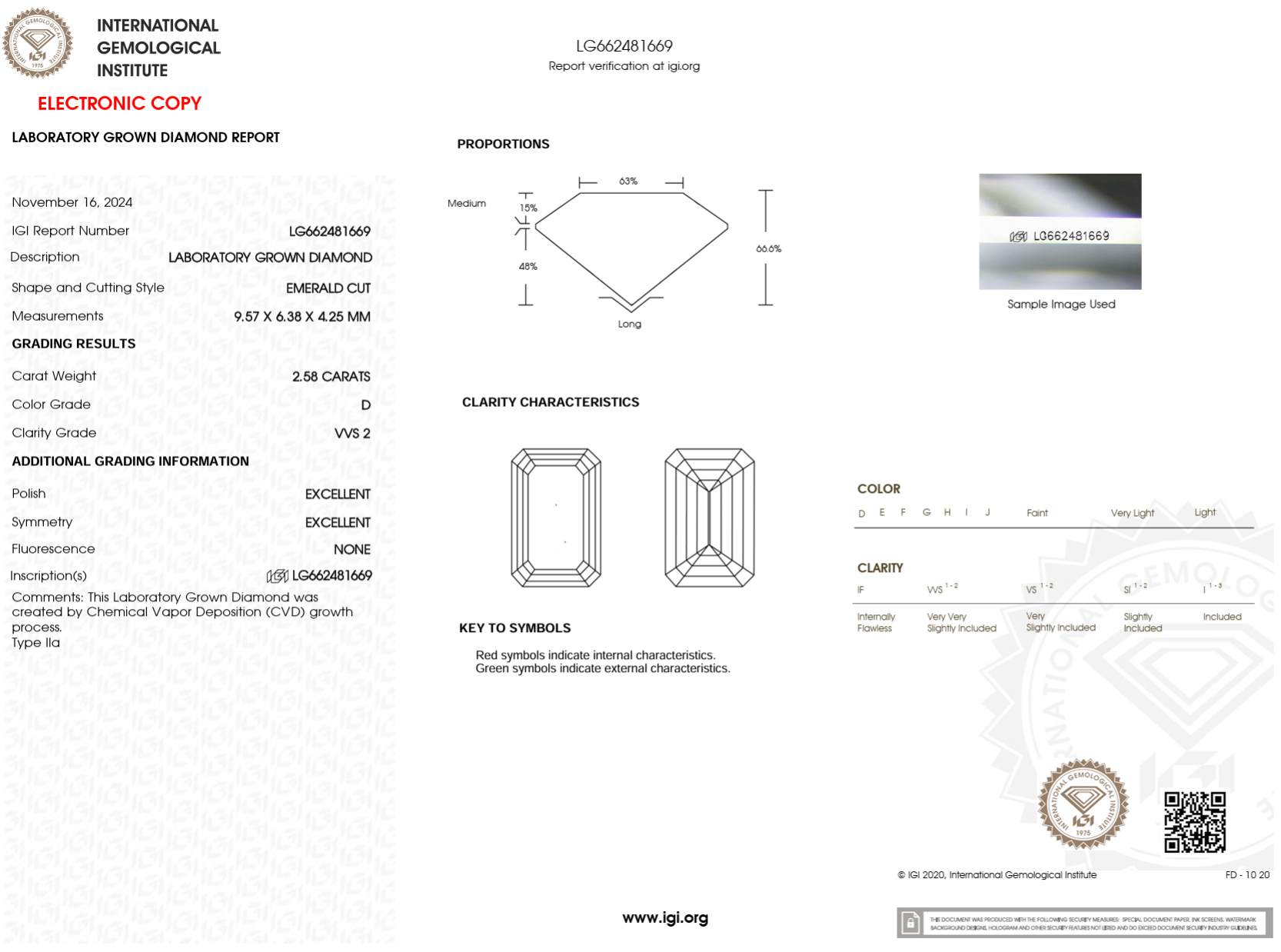 2.58 Carat D-VVS2 Emerald Lab Grown Diamond - IGI (#122822)