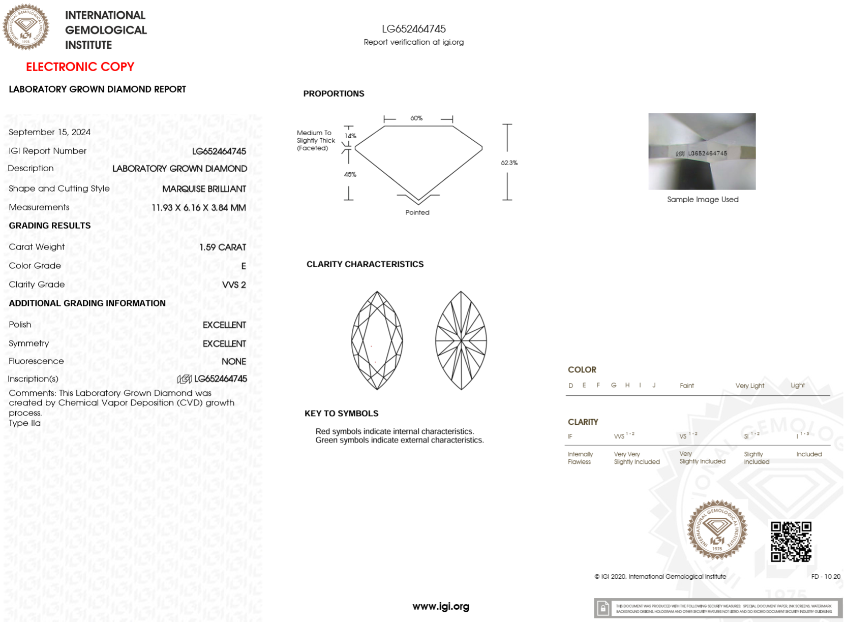 1.59 Carat E-VVS2 Marquise Lab Grown Diamond - IGI (#122826)