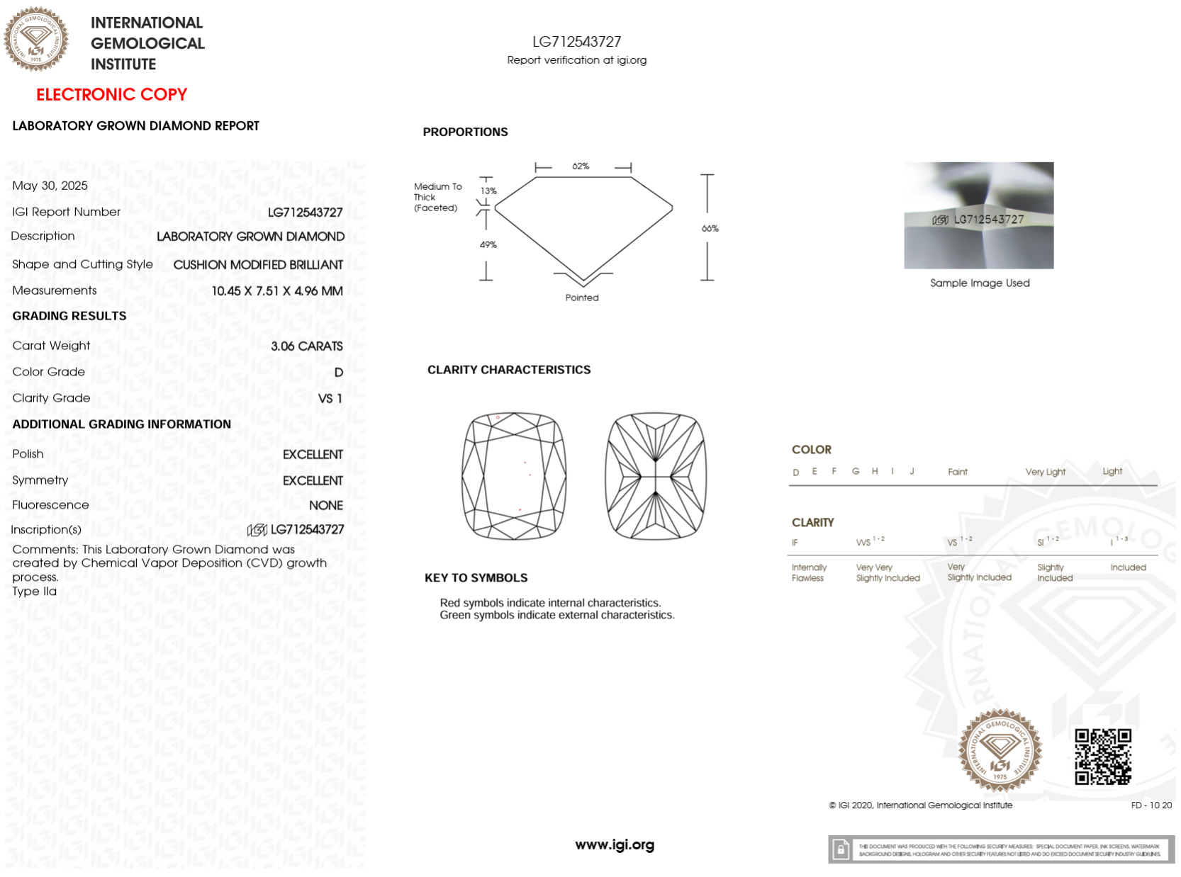 3.06 Carat D-VS1 Elongated Cushion Lab Grown Diamond - IGI (#122835)