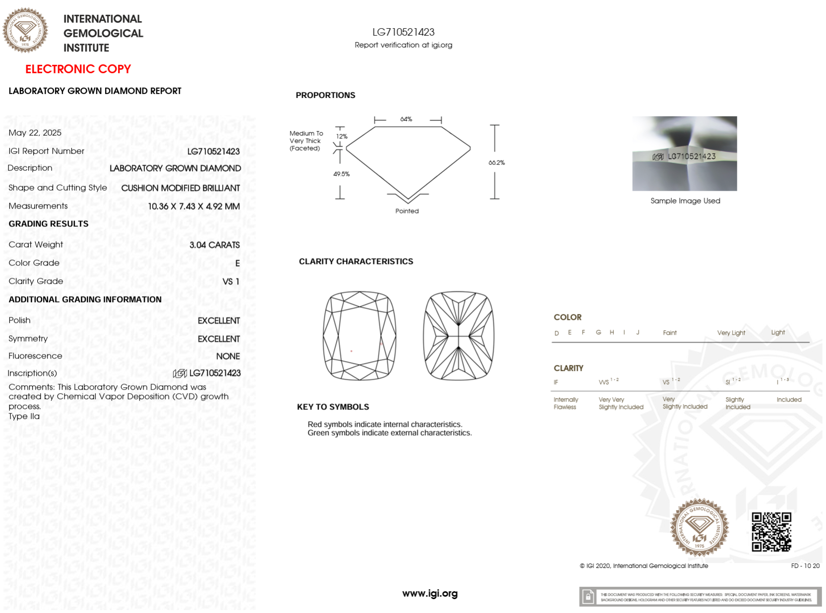 3.04 Carat E-VS1 Elongated Cushion Lab Grown Diamond - IGI (#122838)