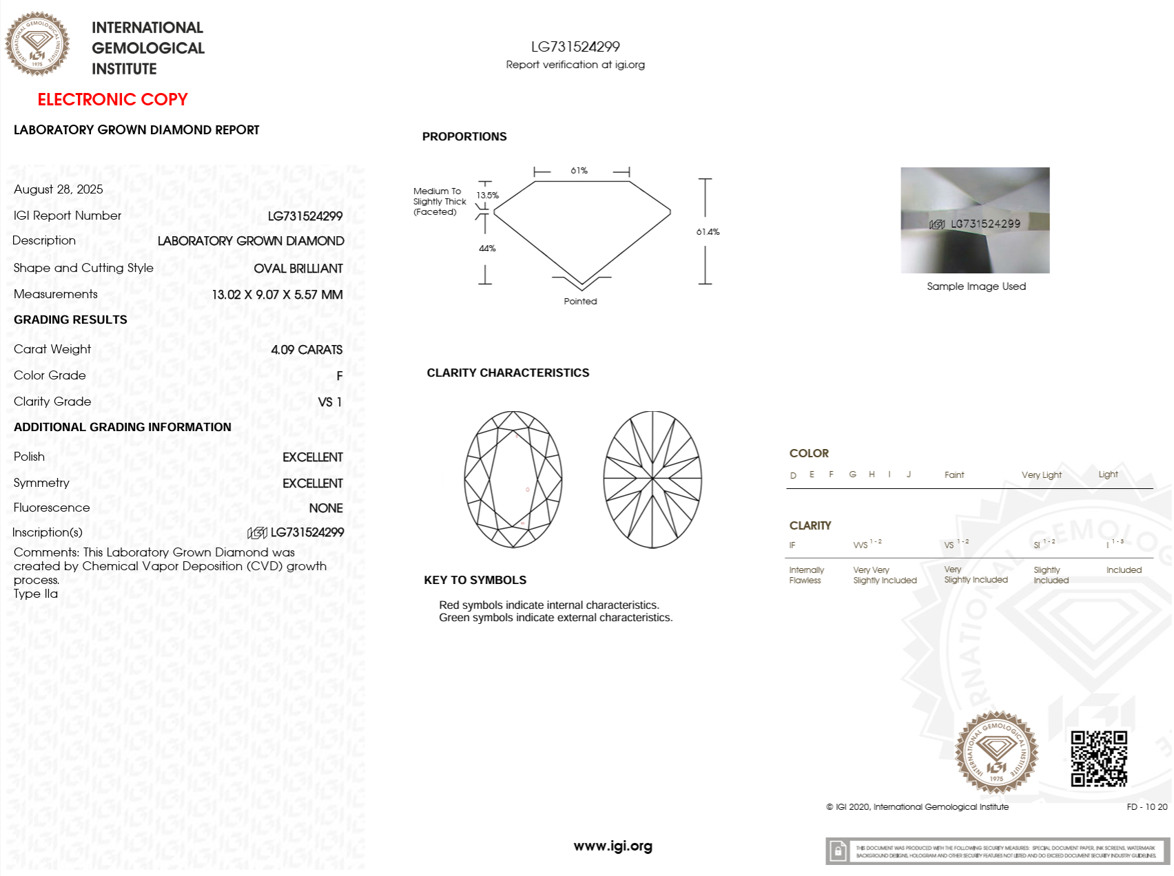 4.09 Carat F-VS1 Oval Lab Grown Diamond - IGI (#122936)