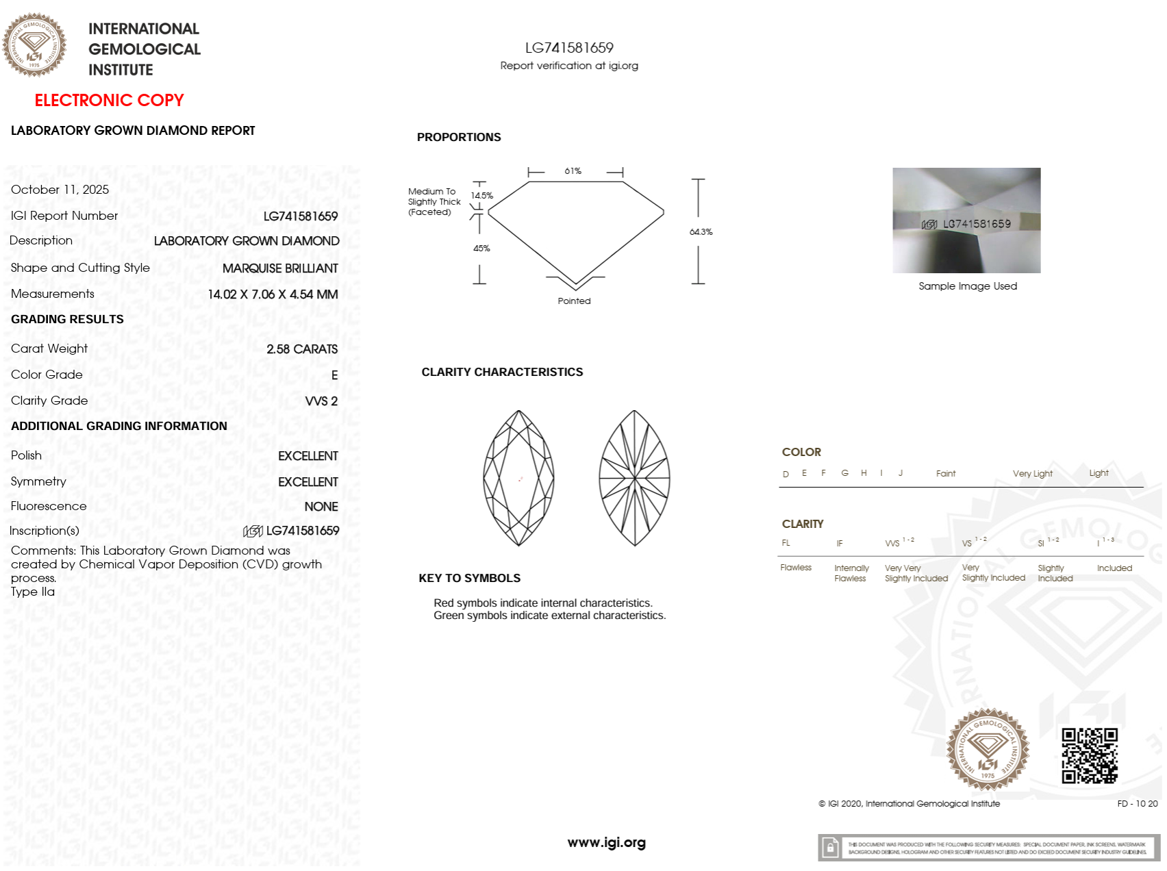 2.58 Carat E-VVS2 Marquise Lab Grown Diamond - IGI (#122938)