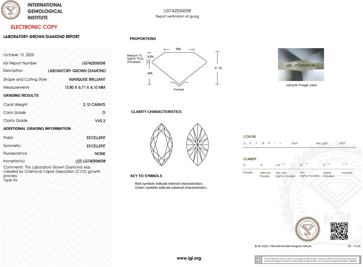 2.10ct D-VVS2 Marquise Lab Diamond Kayla