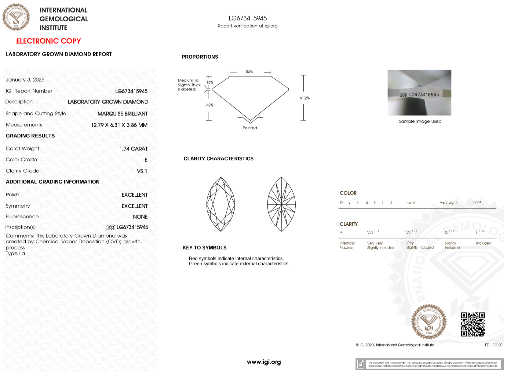 1.74 Carat E-VS1 Marquise Lab Grown Diamond - IGI (#123017)