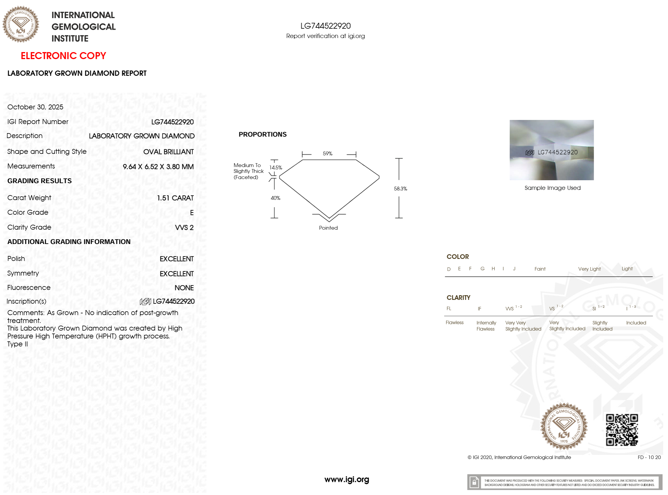 1.51 Carat E-VVS2 Oval Lab Grown Diamond - IGI (#123119)