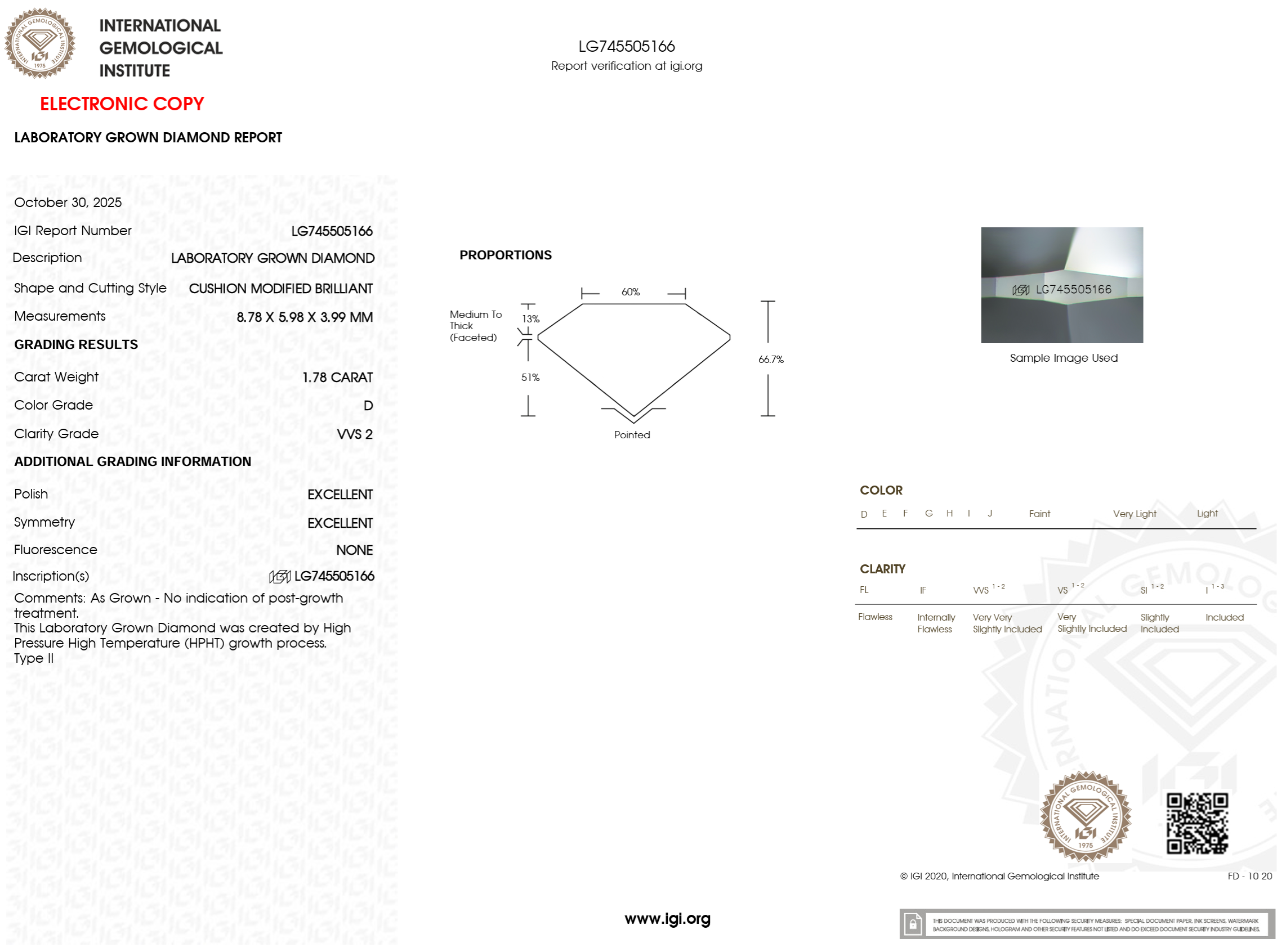 1.78 Carat D-VVS2 Elongated Cushion Lab Grown Diamond - IGI (#123117)