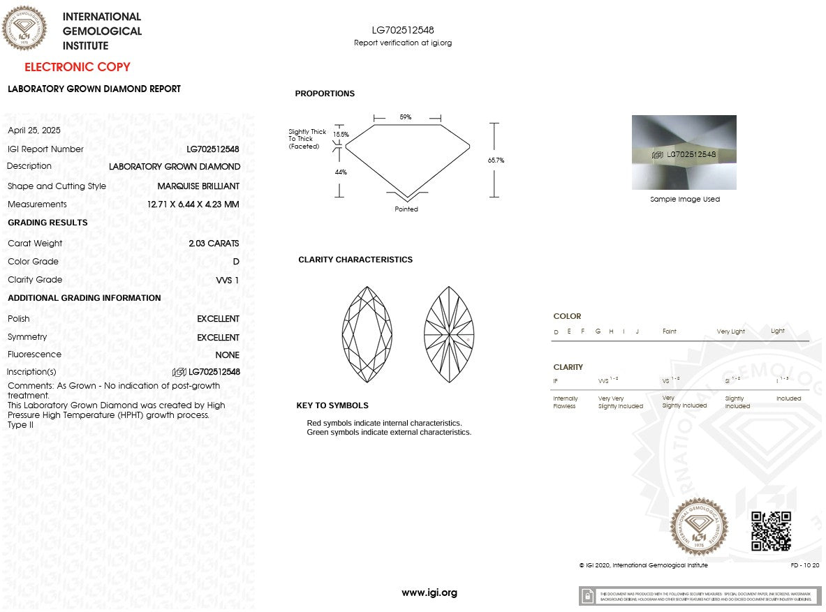 2.03ct D-VVS1 Marquise Lab Diamond Victoria