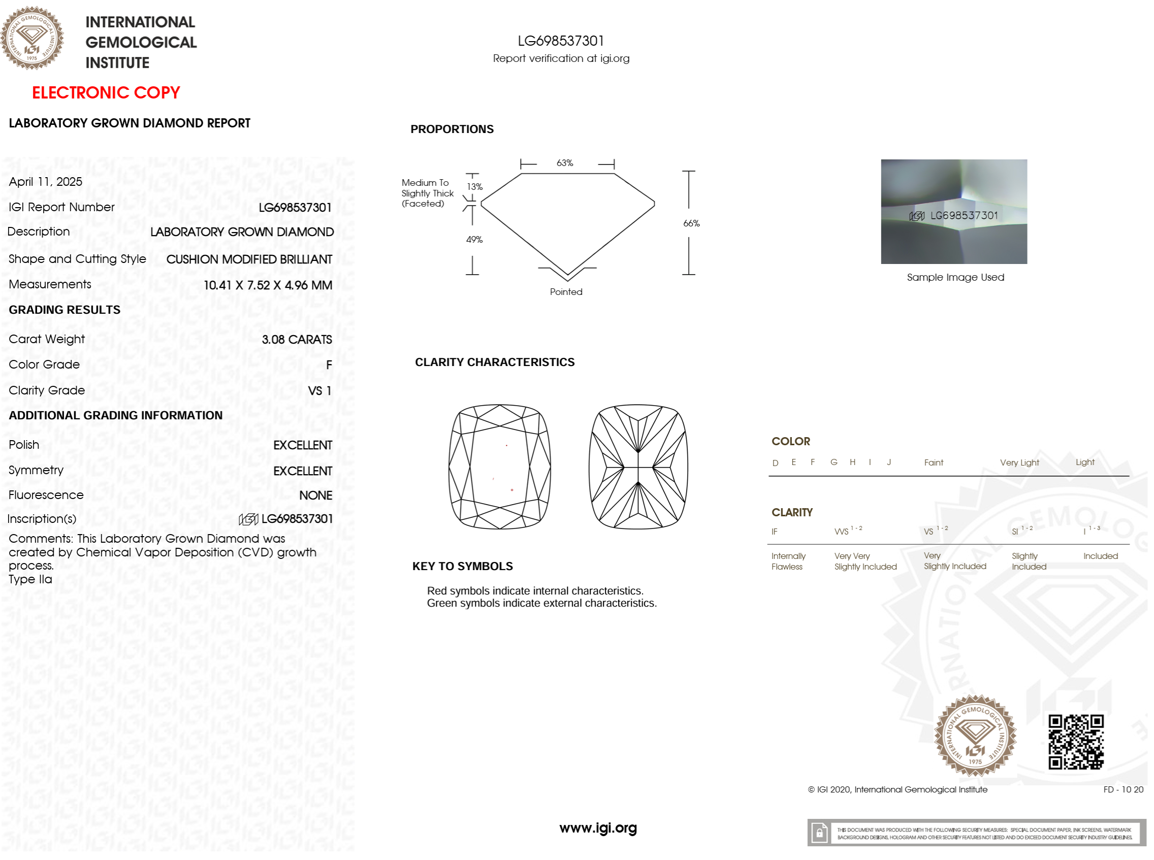 3.08 Carat F-VS1 Elongated Cushion Lab Grown Diamond - IGI (#123349)