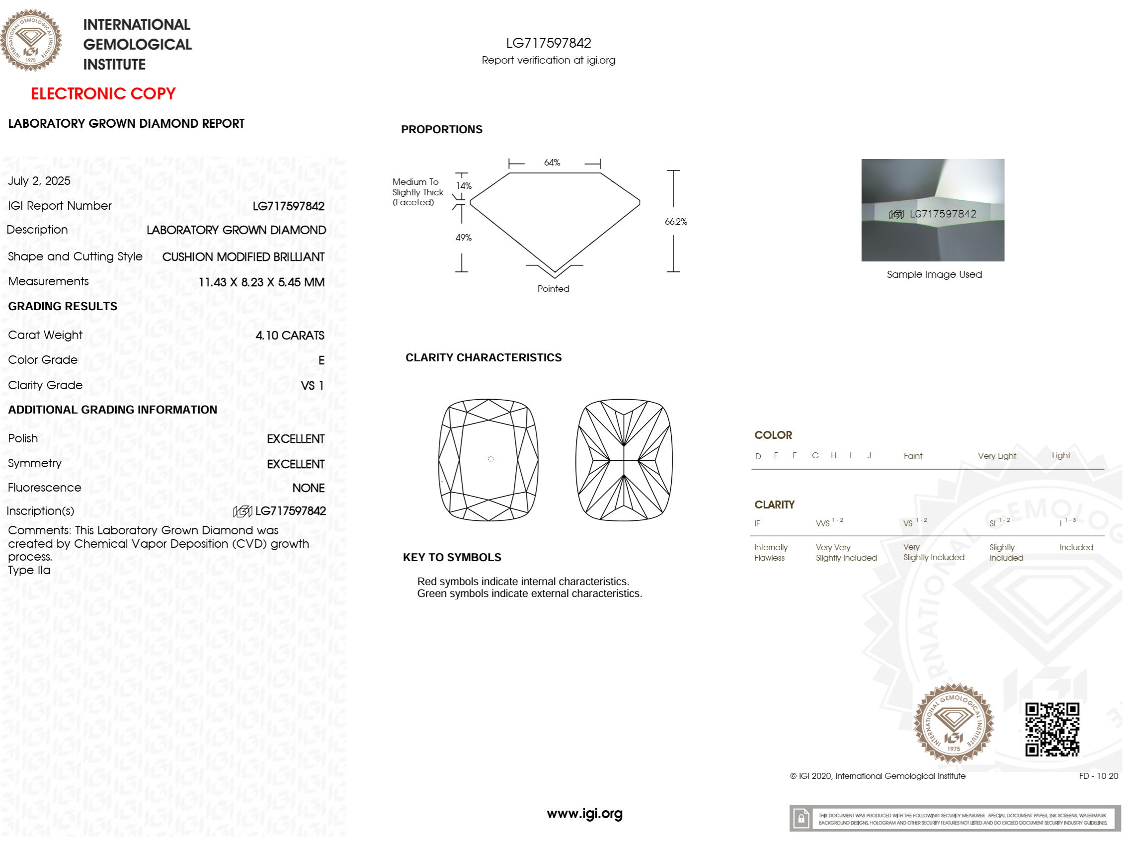 4.10 Carat E-VS1 Elongated Cushion Lab Grown Diamond - IGI (#123474)