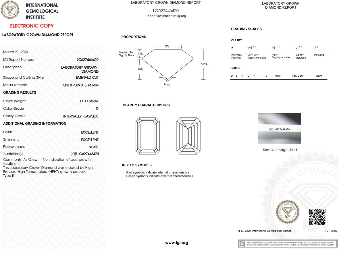 1.01ct D-IF Emerald Lab Diamond Lindsey