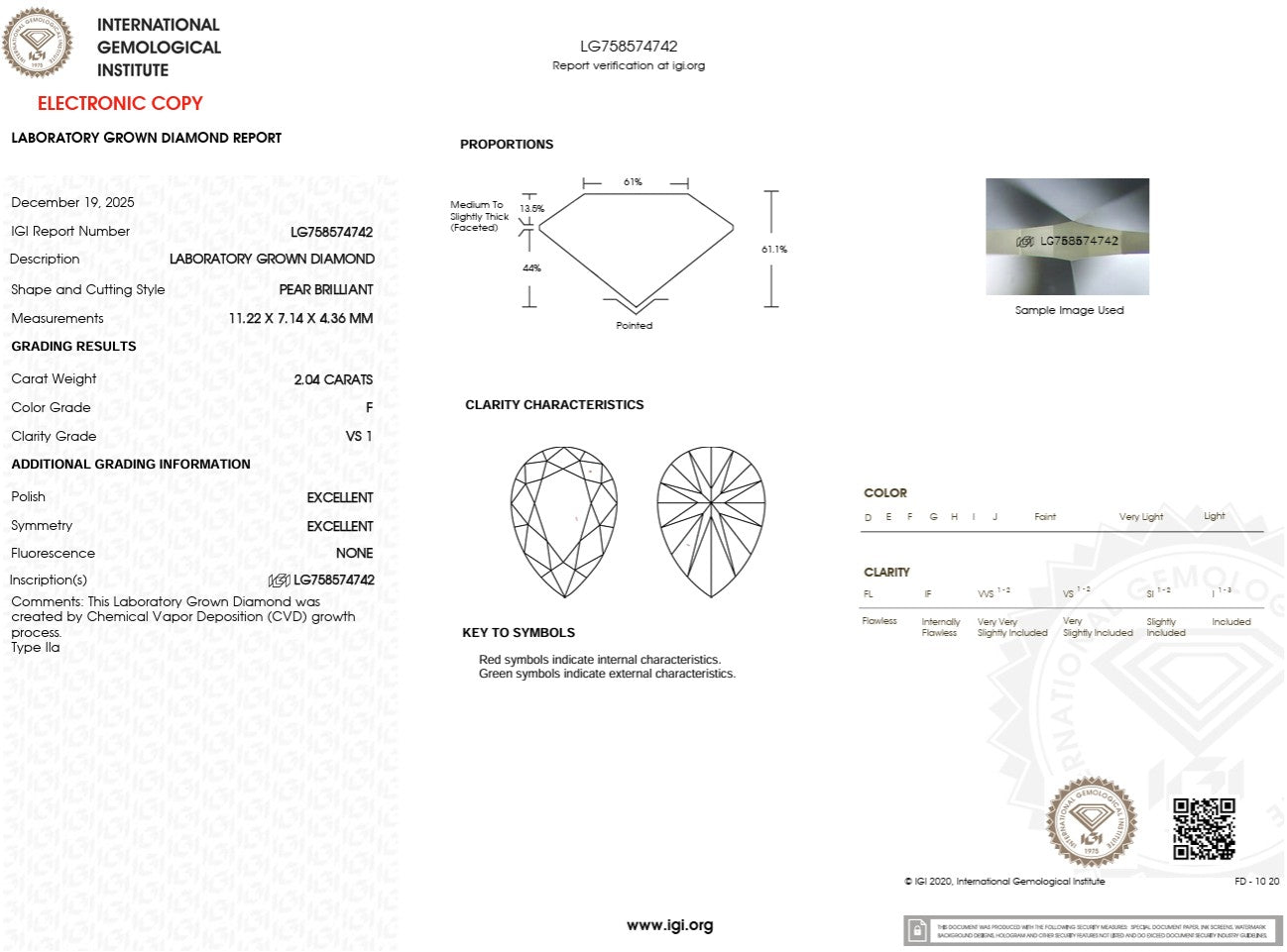2.04ct F-VS1 Pear Lab Diamond Josephine