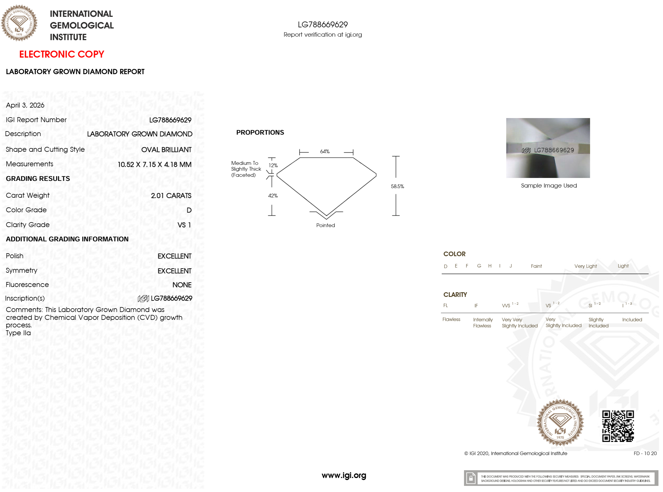 2.01 Carat D-VS1 Oval Lab Grown Diamond - IGI (#126522)