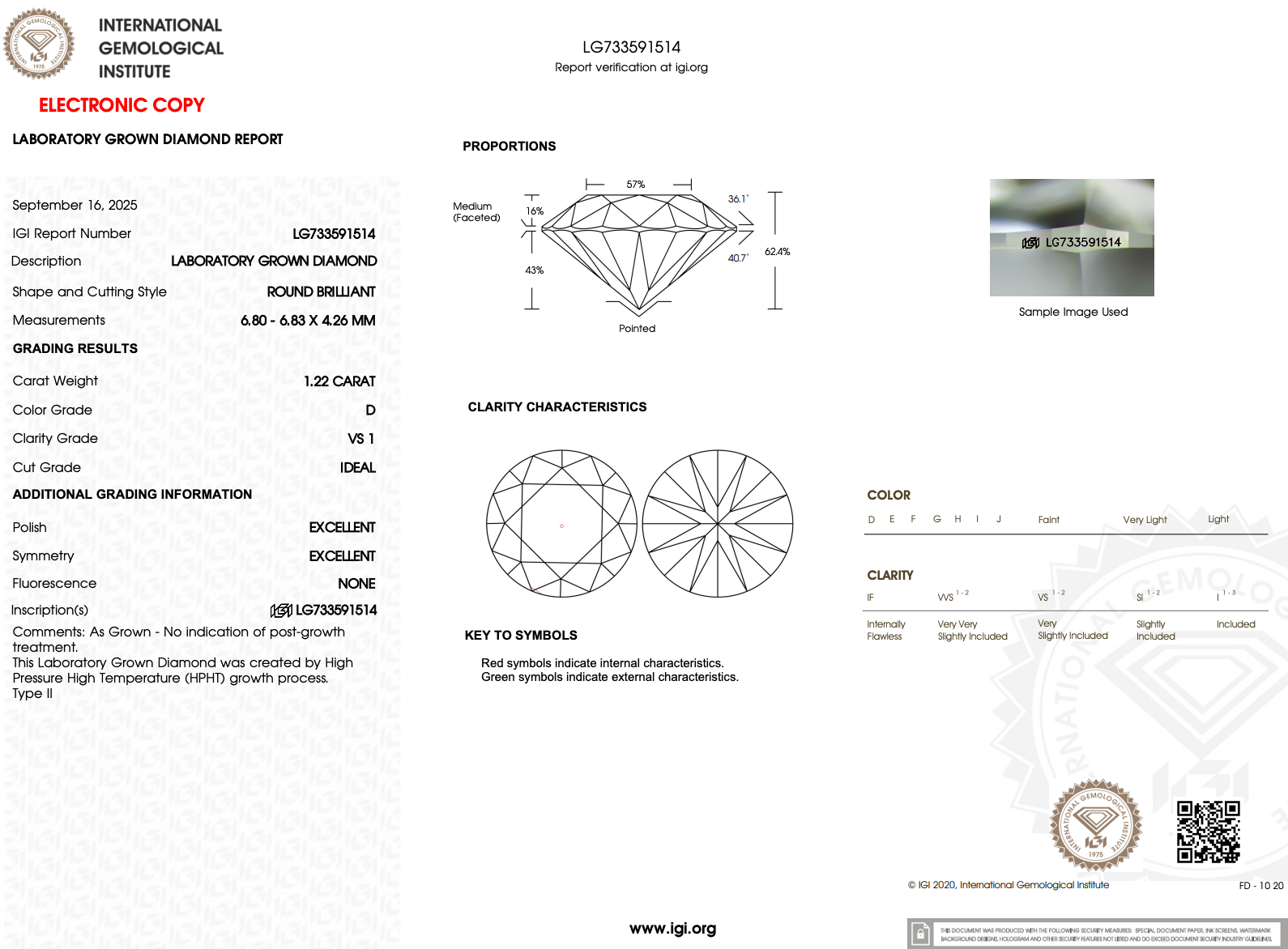 1.22ct D-VS1 Round Lab Diamond Alice