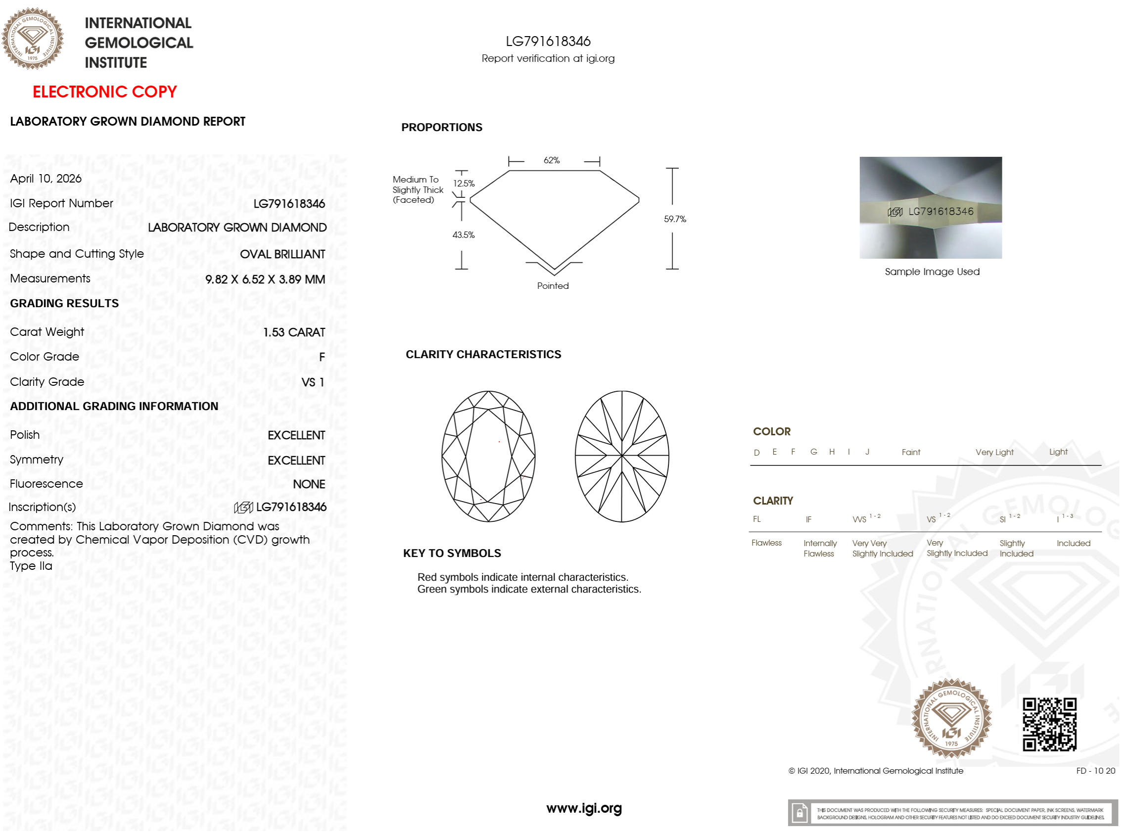 1.53 Carat F-VS1 Oval Lab Grown Diamond - IGI (#126614)