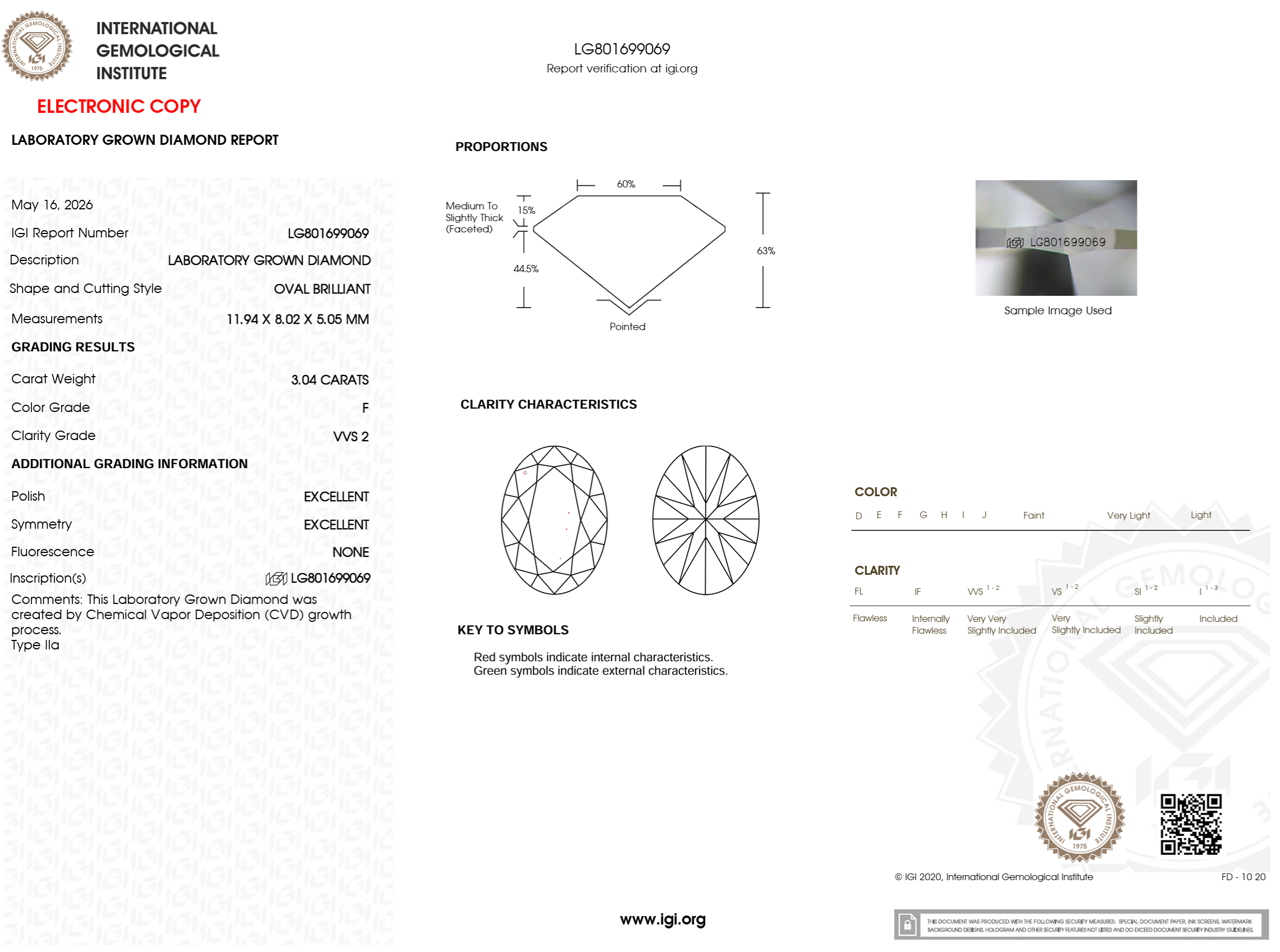 3.04 Carat F-VVS2 Oval Lab Grown Diamond - IGI (#126617)