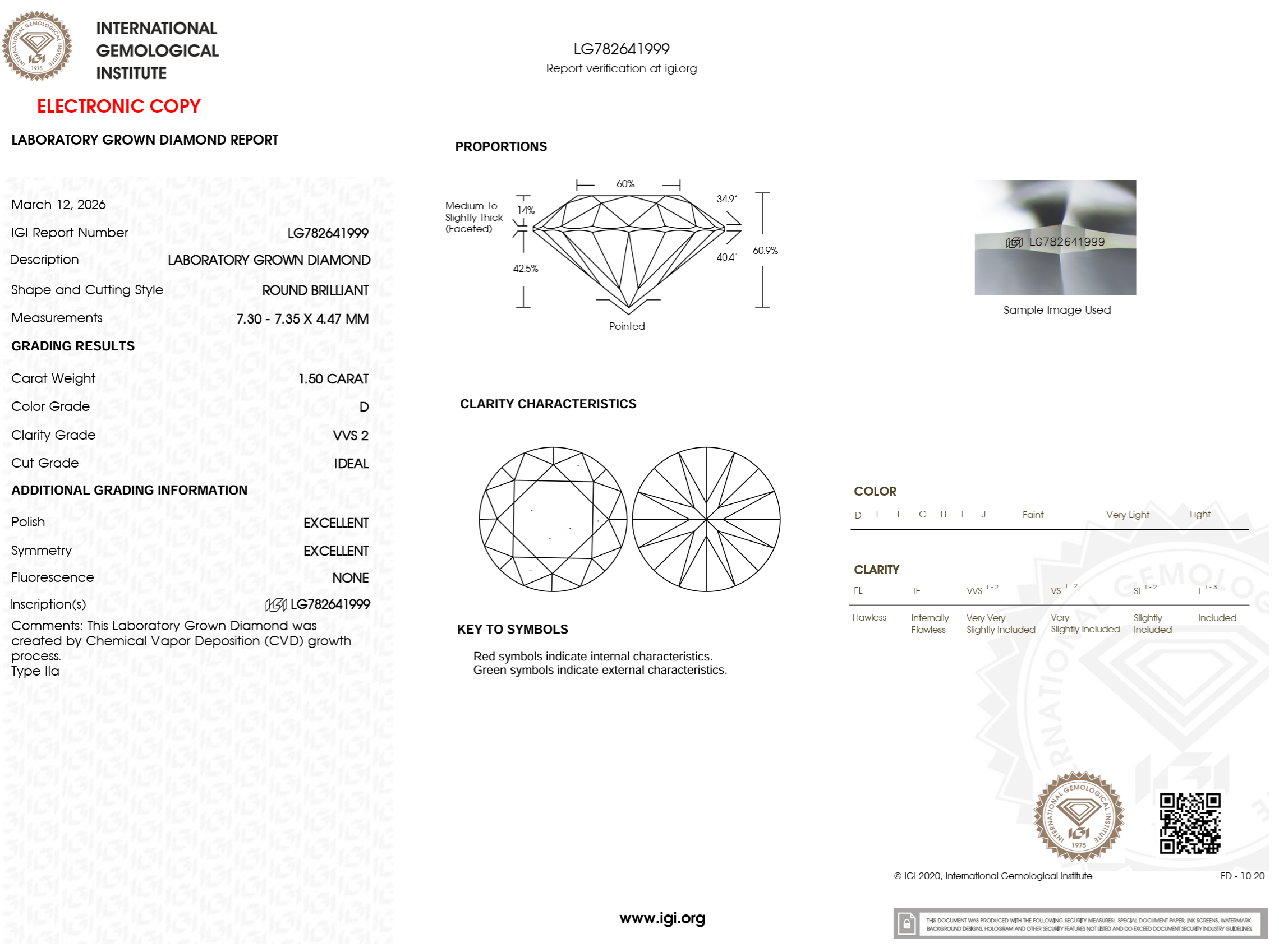 1.50 Carat D-VVS2 Round Lab Grown Diamond - IGI (#126610)