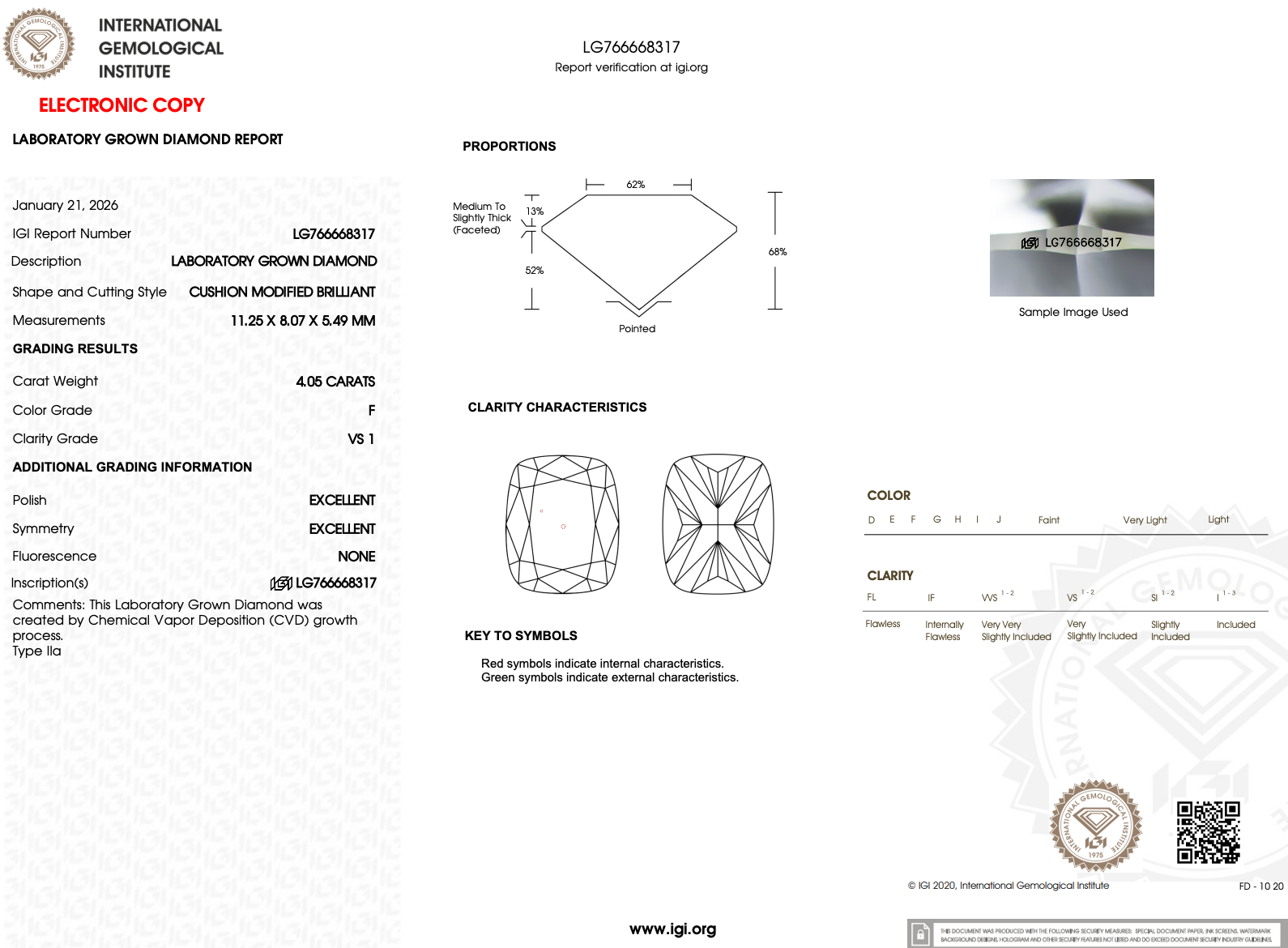 4.05ct F-VS1 Cushion Lab Diamond Kayla