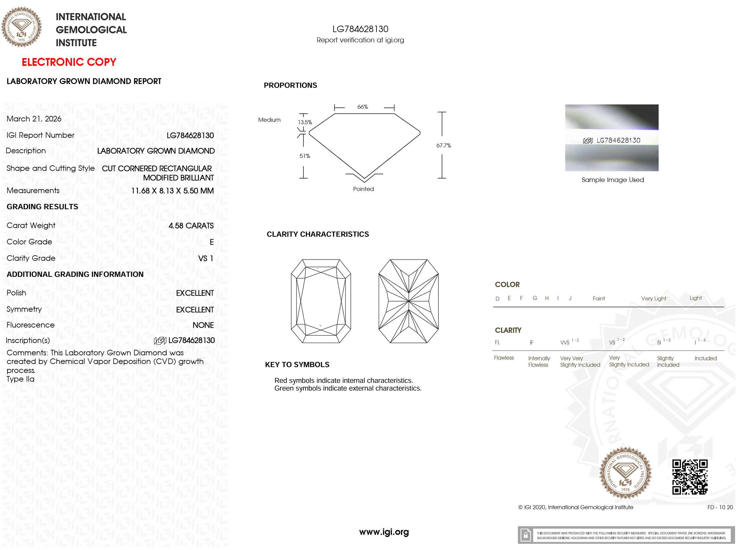 4.58 Carat E-VS1 Radiant Lab Grown Diamond - IGI (#126149)