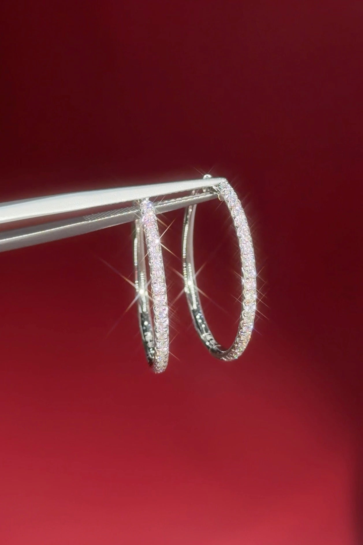 Skinny 25mm Pavé Hoops White Gold