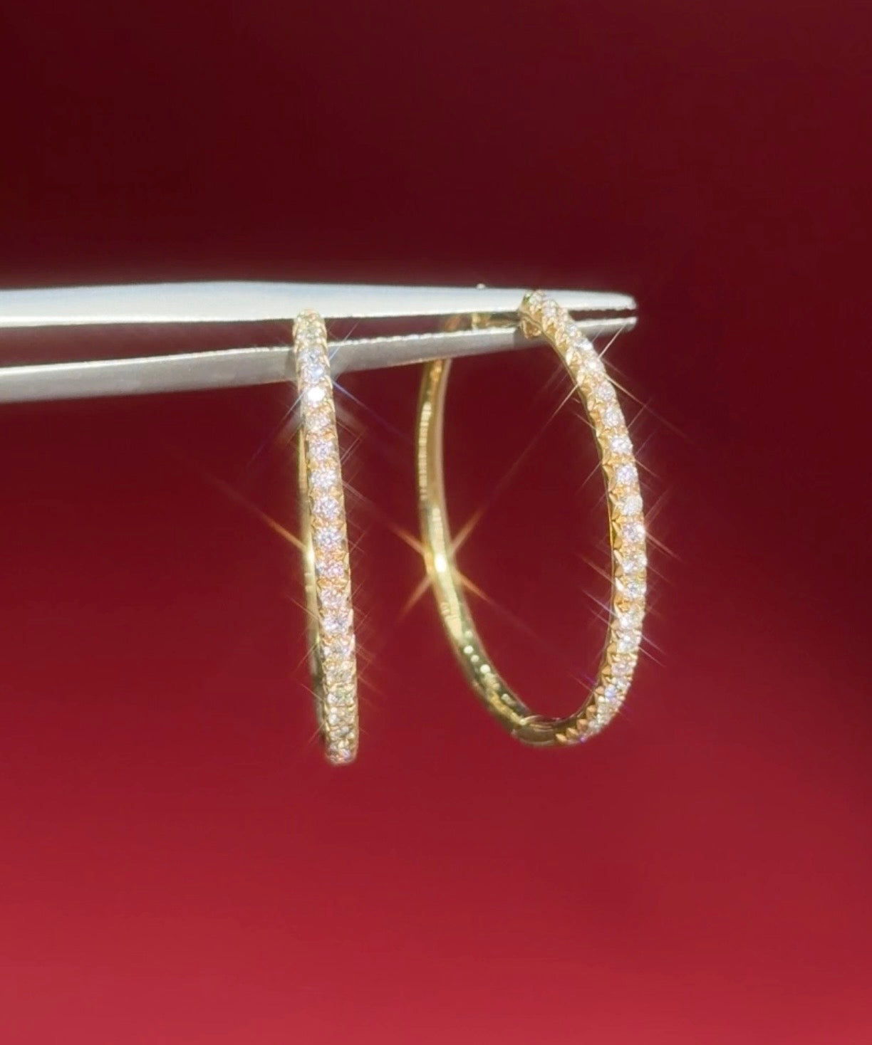 Skinny 25mm Pavé Hoops Yellow Gold