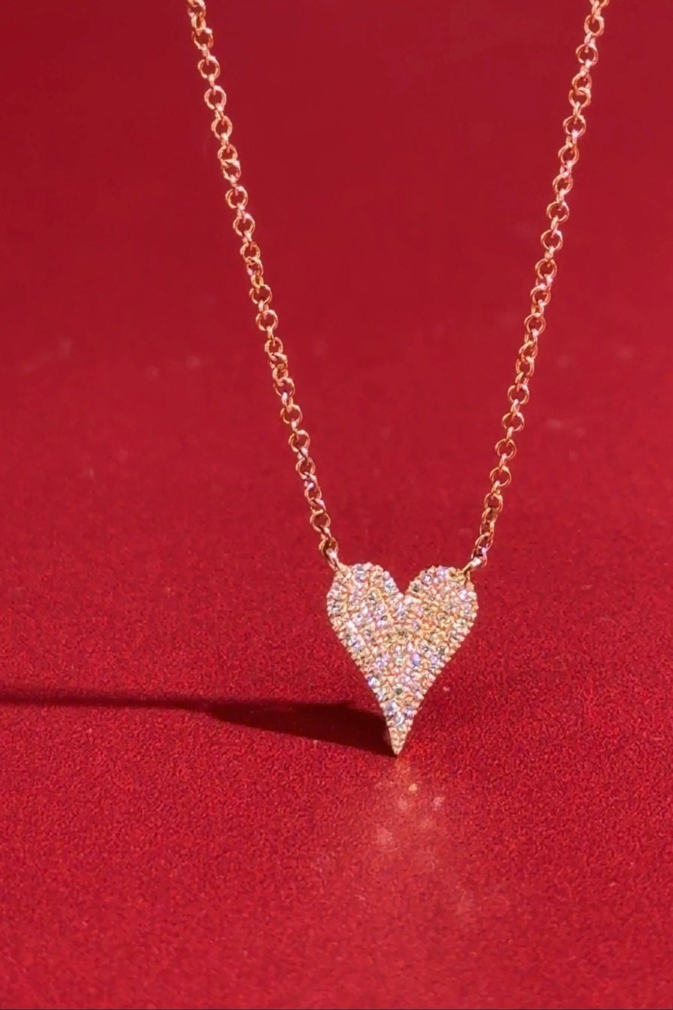 Small Pavé Heart Necklace Rose Gold