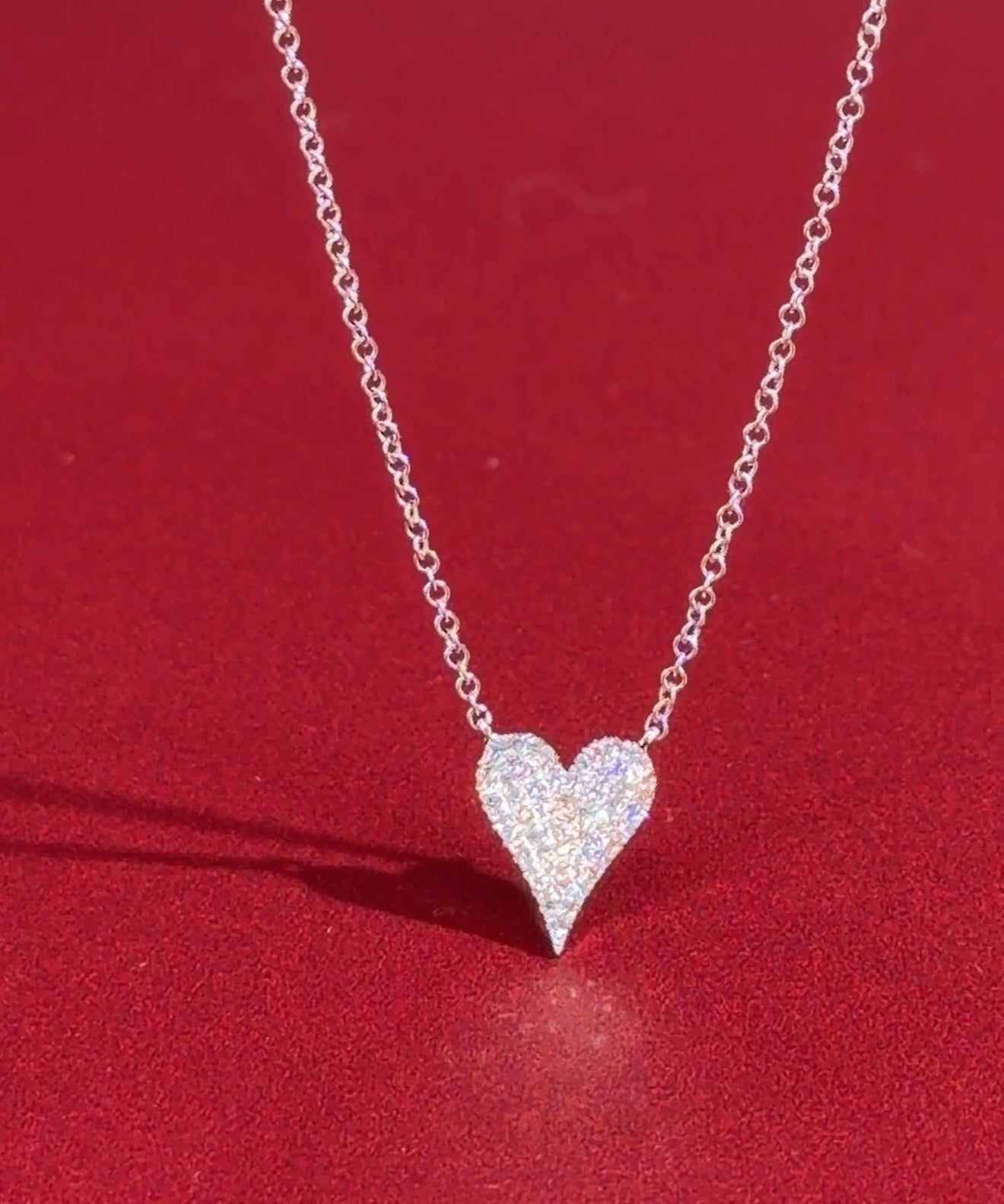 Small Pavé Heart Necklace White Gold