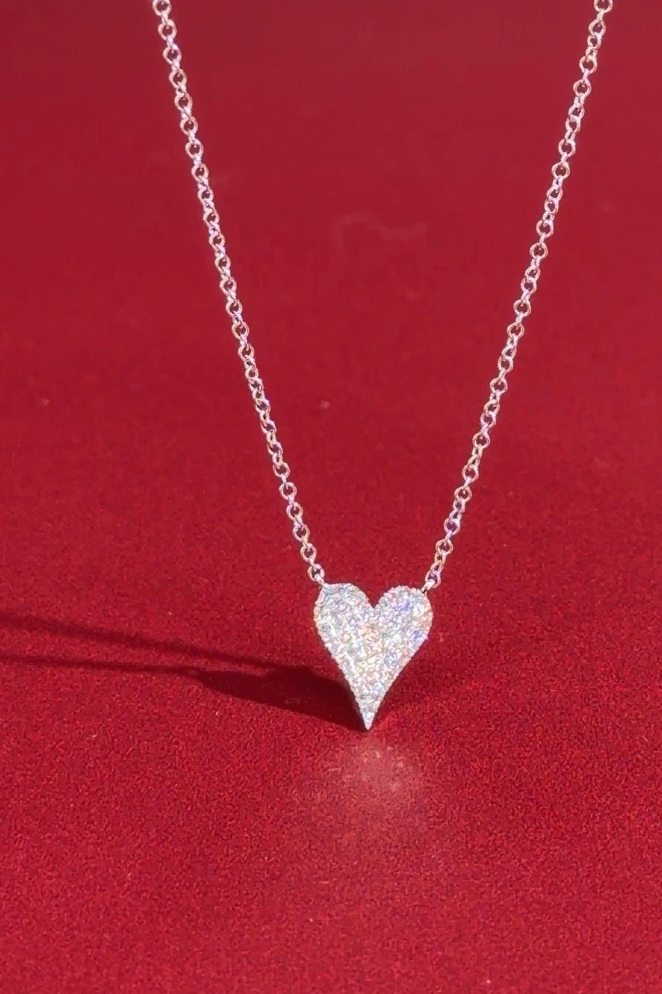 Small Pavé Heart Necklace White Gold