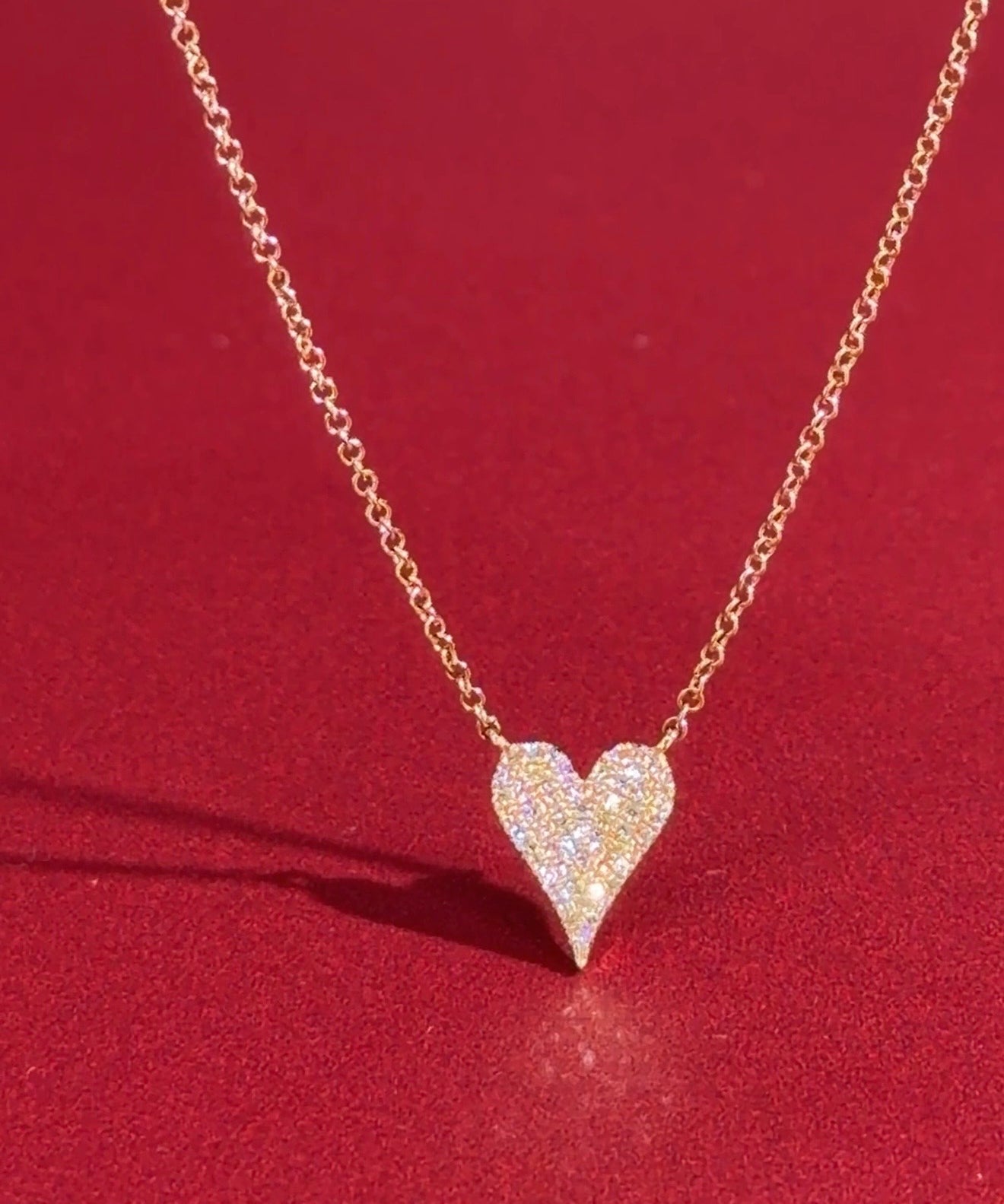 Small Pavé Heart Necklace Yellow Gold