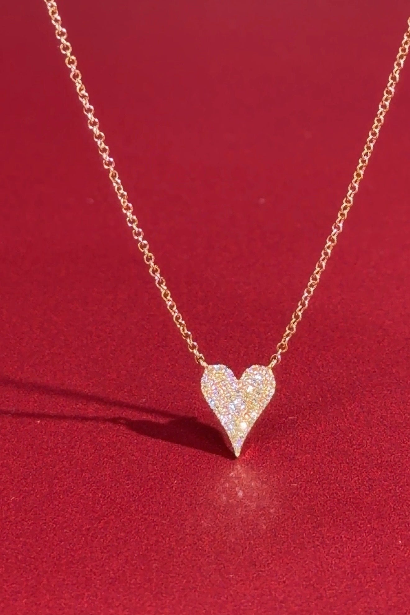 Small Pavé Heart Necklace Yellow Gold