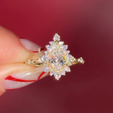 Vintage Style Pear Snowflake Halo Engagement Ring with Spaced Diamonds