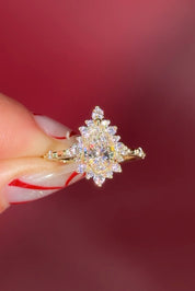 Vintage Style Pear Snowflake Halo Engagement Ring with Spaced Diamonds