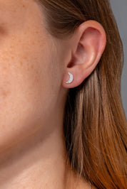 White Gold Pavé Moon Studs