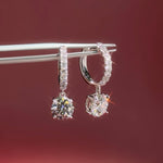 White Gold Diamond Pave Hoops with a 4 prong diamond drop