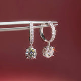 White Gold Diamond Pave Hoops with a 4 prong diamond drop