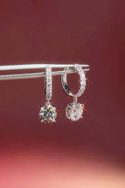 White Gold Diamond Pave Hoops with a 4 prong diamond drop