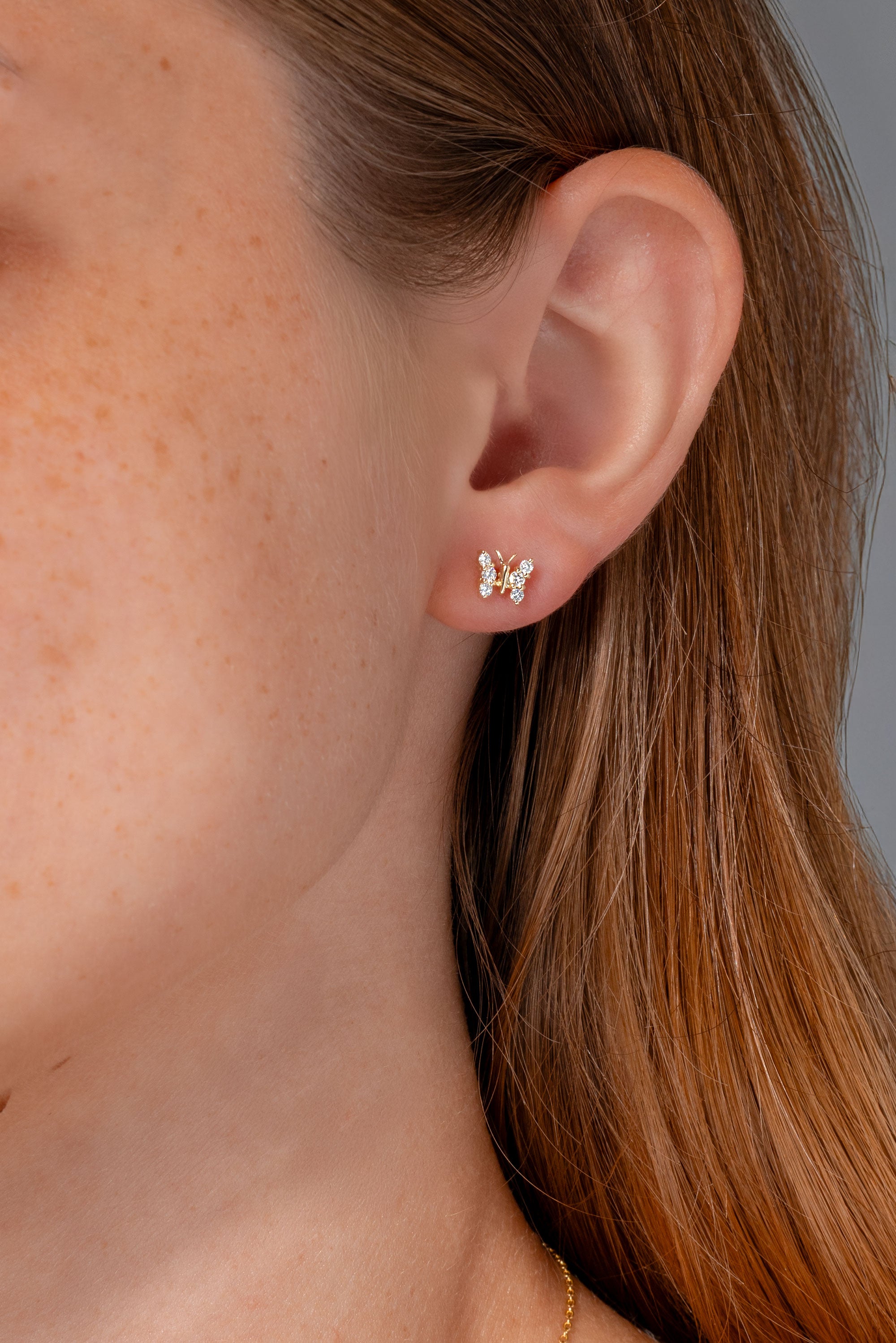 Yellow Gold Diamond Butterfly Studs