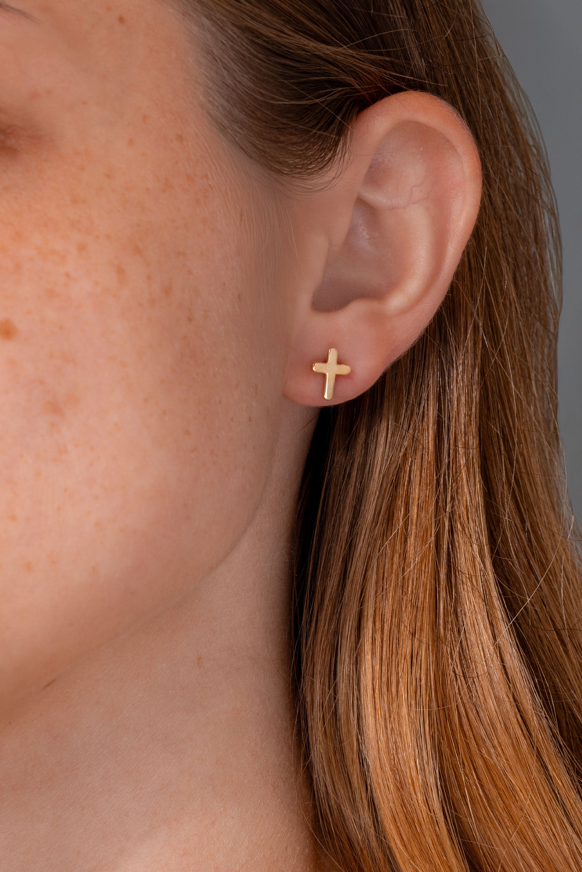 Yellow Gold Cross Studs
