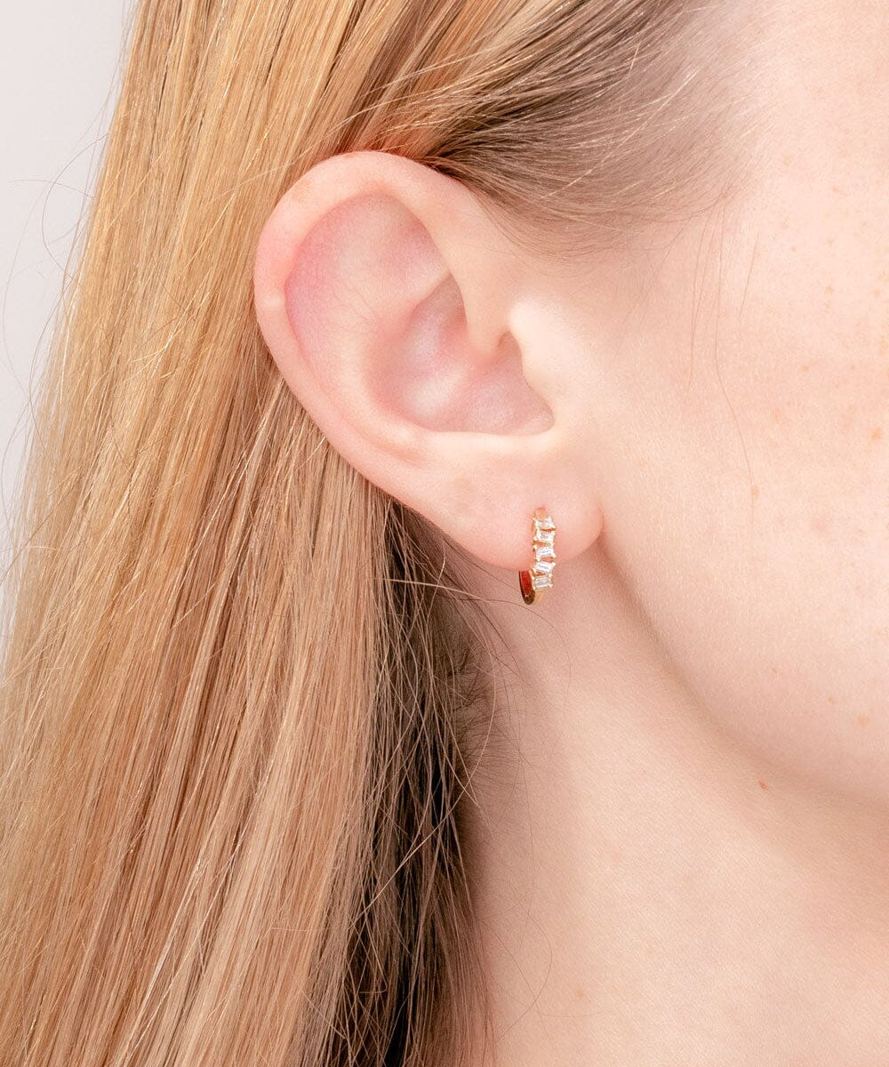 Abstract Baguette Diamond Huggies Earrings Princess Bride Diamonds 