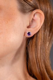 Amethyst & Diamond Halo Studs