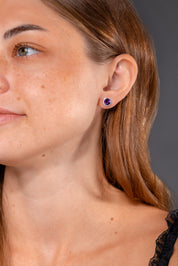 Amethyst & Diamond Halo Studs