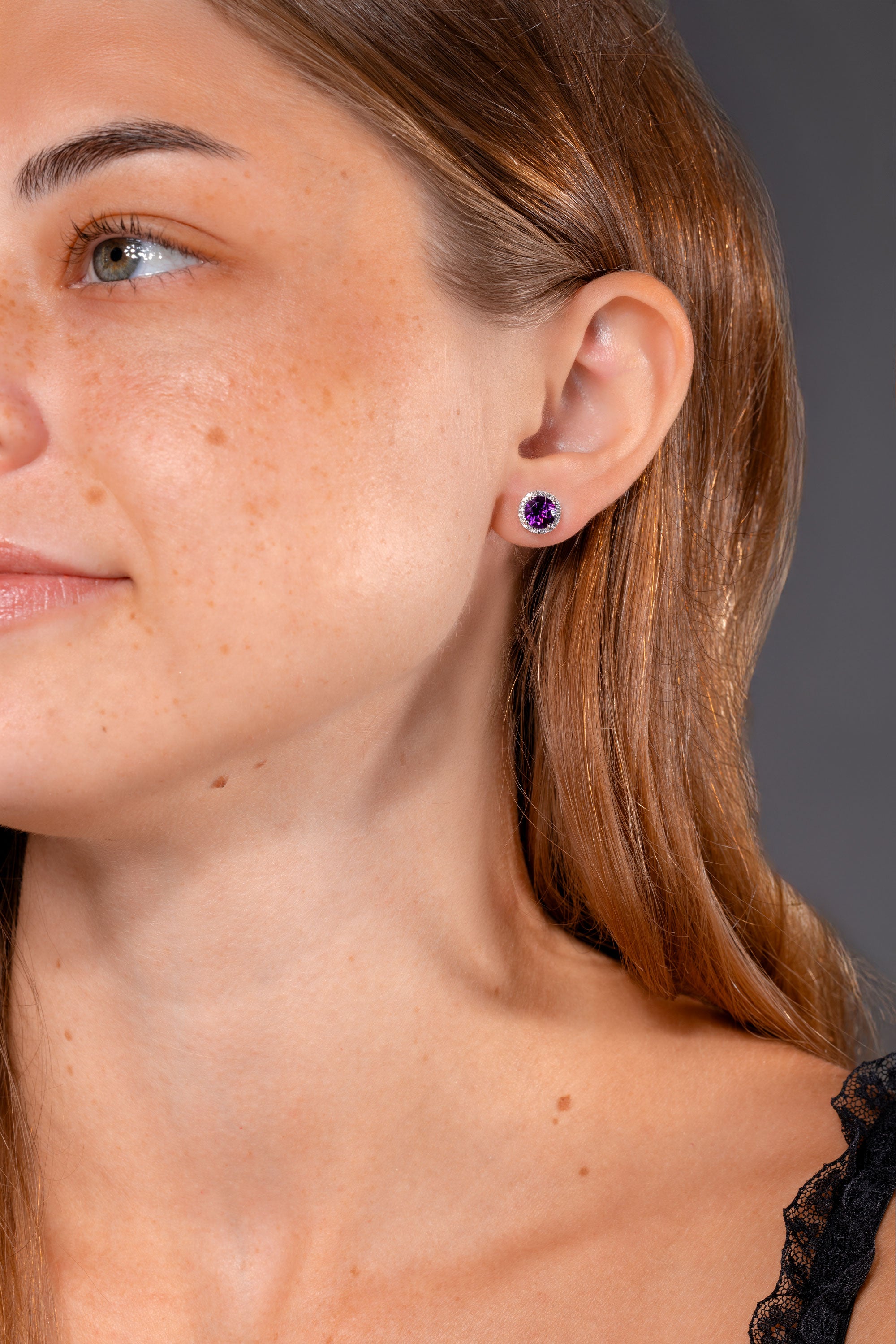 Amethyst & Diamond Halo Studs