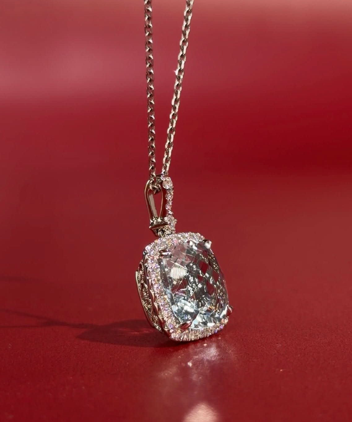 Aquamarine Diamond Halo Necklace - PBD Necklaces