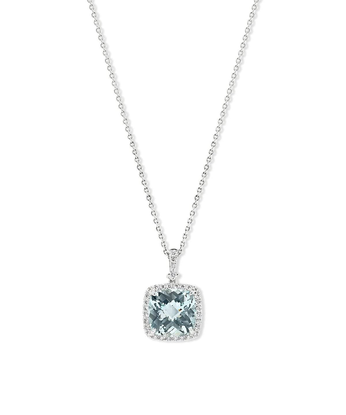 Aquamarine Diamond Halo Necklace - PBD Necklaces