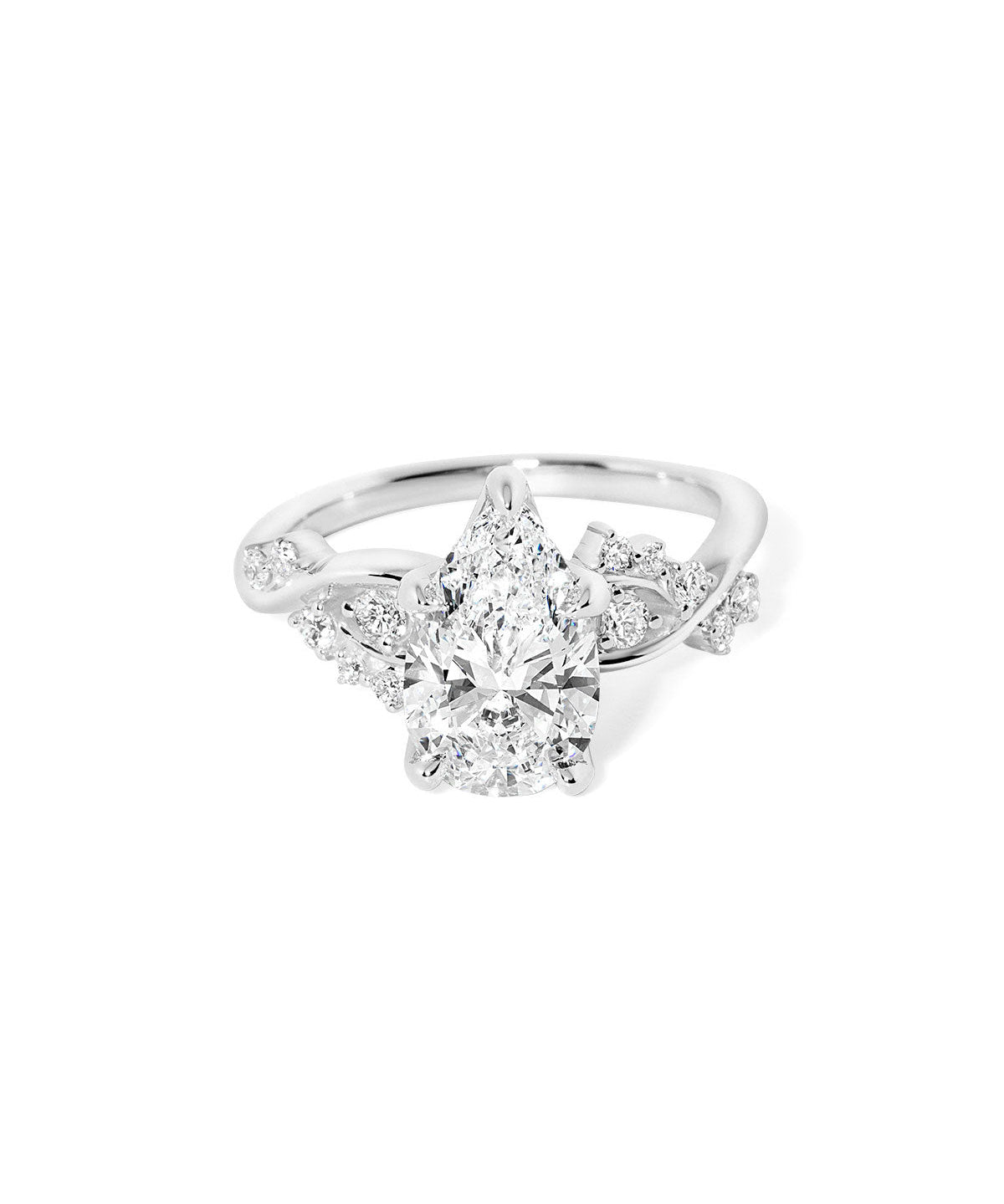 Ariel Pear engagement ring with pear-shaped center stone and wave-inspired setting at Princess Bride Diamonds jewelry store in Orange County